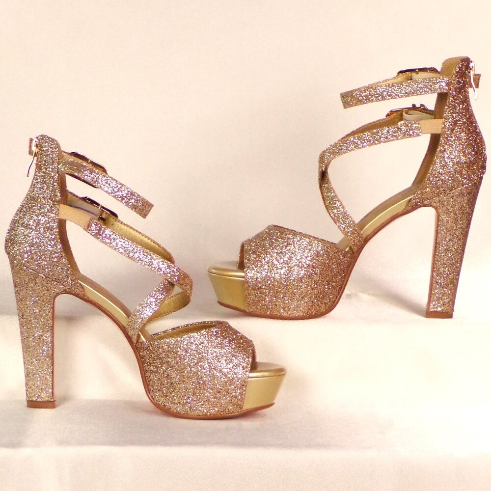 IDIFU Rose Gold Glitter Platform High Heel Sandals - Picture 2 of 15